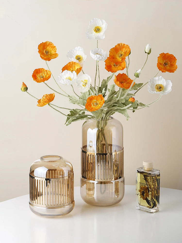 Light Luxury Crystal Flower Vase Home Decoration Wedding Table Clear Europe Amber Vase Decors  Flower Arrangement Vase