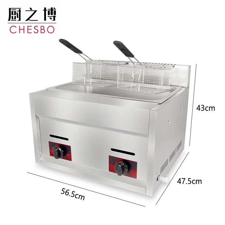 Restaurant KFC Fast Food Equipment Commercial 6L+6L Double Cylinder Deep Fryer Gas French Fries Machine Chicken Fryer