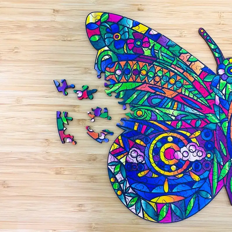 wholesale custom Multi-colored Diy 3D Wooden Toy Game Butterfly Shapes Jigsaw Puzzle For Intellectual Development Of Kids
