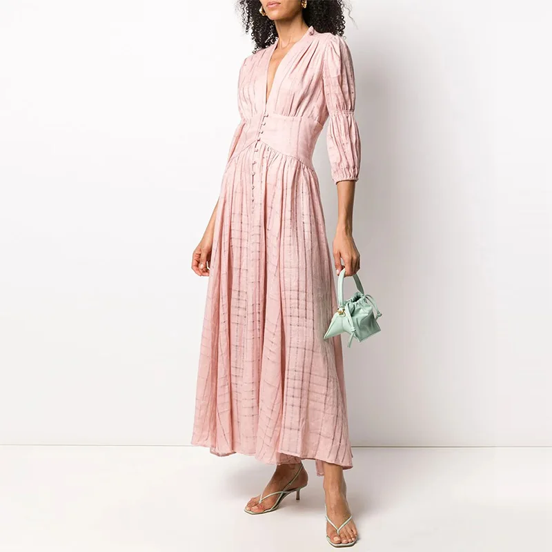 Custom Clothing Design Manufacturers Pink Long Women Lady Elegant Casual dresses