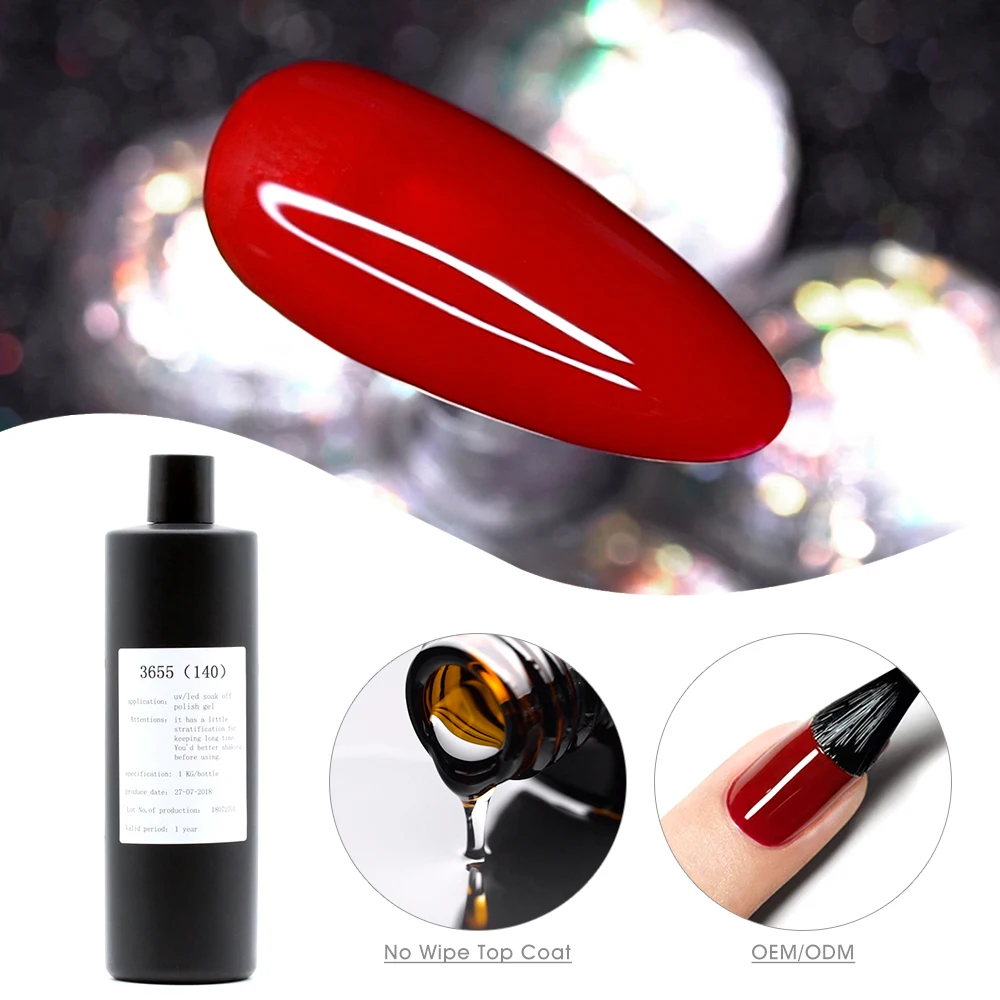 1Kg Clear Tempered Topcoat No Wipe Super High Shine Nail Polish Gel Tempered Top Coat