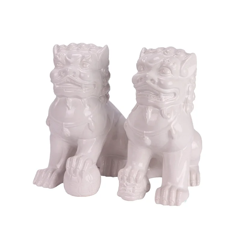 RXBX01-A-B-C-D Jingdezhen single color carving lion dog sculpture for home decoration