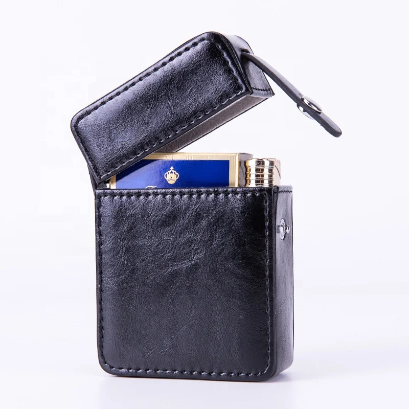 Guangdong factory Case for Cigarette Box Made of PU Leather with Extra Pocket slot for a Lighter