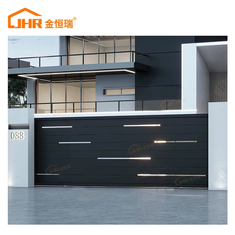 JHR New Designs Driveway Aluminum Gates And Fences Decorative Automatic Aluminum Gate Double Swing Aluminum Gates