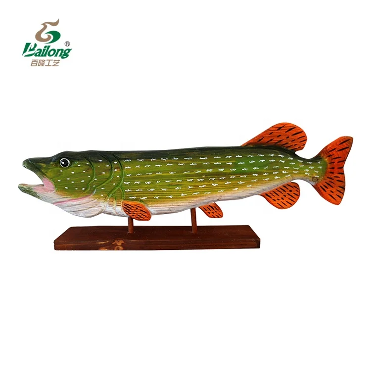 Handicraft Pine Craft Rustic Vintage Nautical Home Decor Hand Carved Wooden Wood Carving Fish Home Decoration Antique