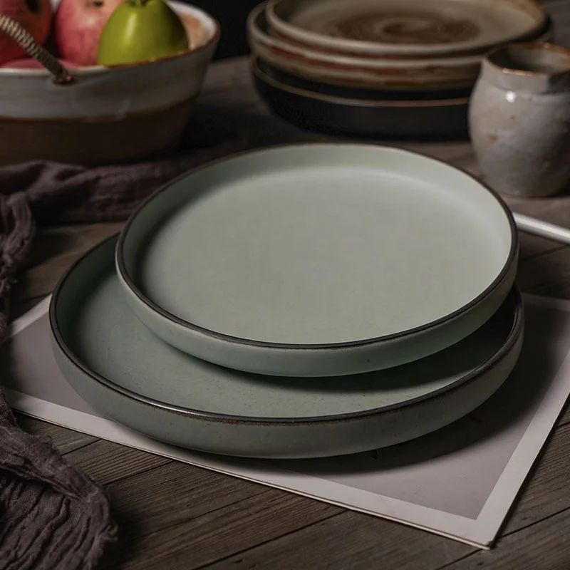 Thick Plain Coarse Texture Crude Pottery Ceramic Dinner Plate