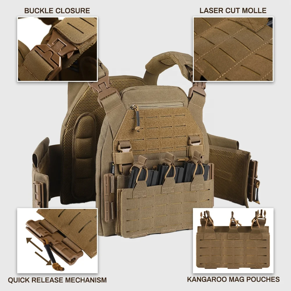 PTG Quick Release Series Tactical Equipment Camouflage 500D Nylon Vest Combat Plate Carrier Bandolier Tactical Vest