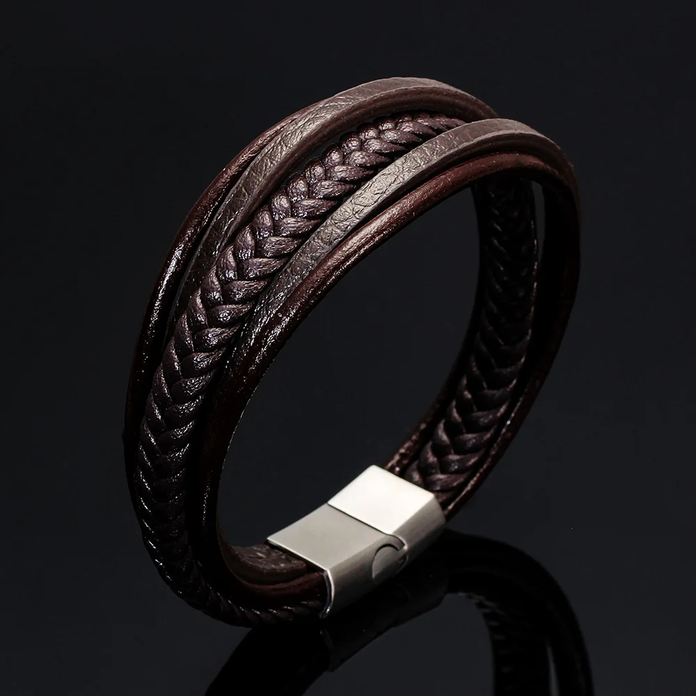 wholesale hot sale  Titanium steel woven handmade leather cross anchor bracelet men