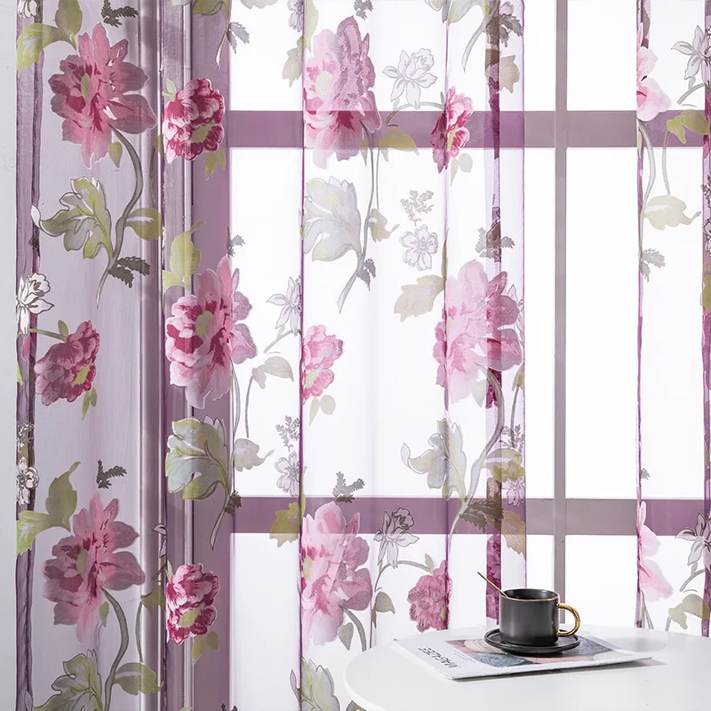 Cheap Price Hot Sell Printed Sheer Floral Curtains Butterfly Sheer Window Curtains Woven 100% Polyester Modern Grommet Rope