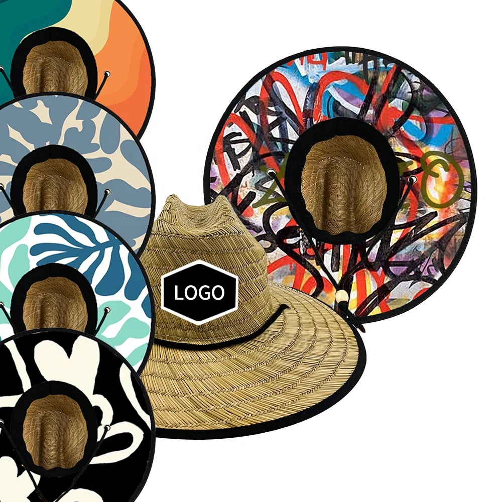 CUSTOM wide brim surfing men uv sun summer sombreros de paja lifeguard life guard straw hat for men women with custom logo