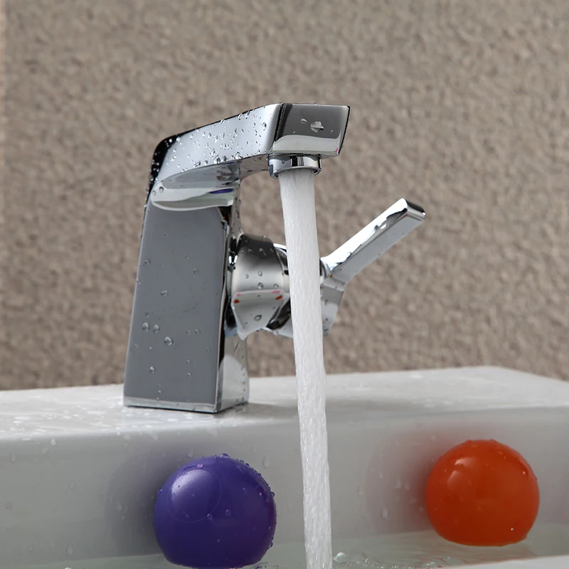 New SUS 304 Single Hole Square Washbasin Faucet Stainless Steel Bathroom Basin Basin Faucet