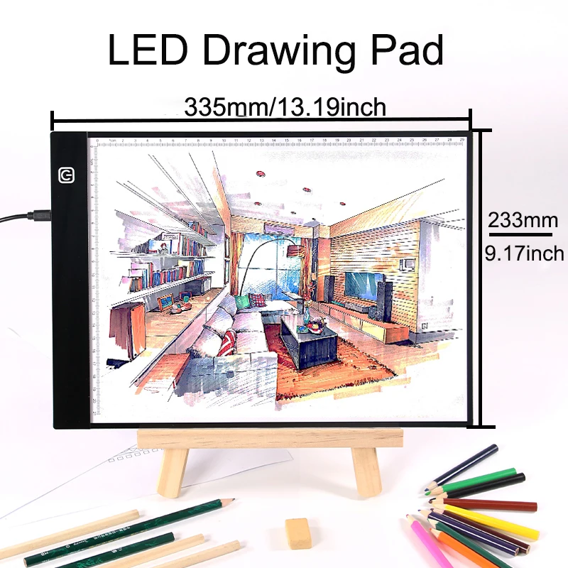 Ультратонкая светодиодная доска для рисования со шкалой, портативная светодиодная подсветка A4 для алмазной живописи для детей
