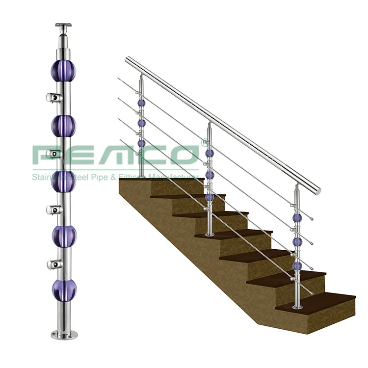 A260 Stainless Steel Round Tube Balustrade Handrails Staircase Inox Crystal Pipe Railing