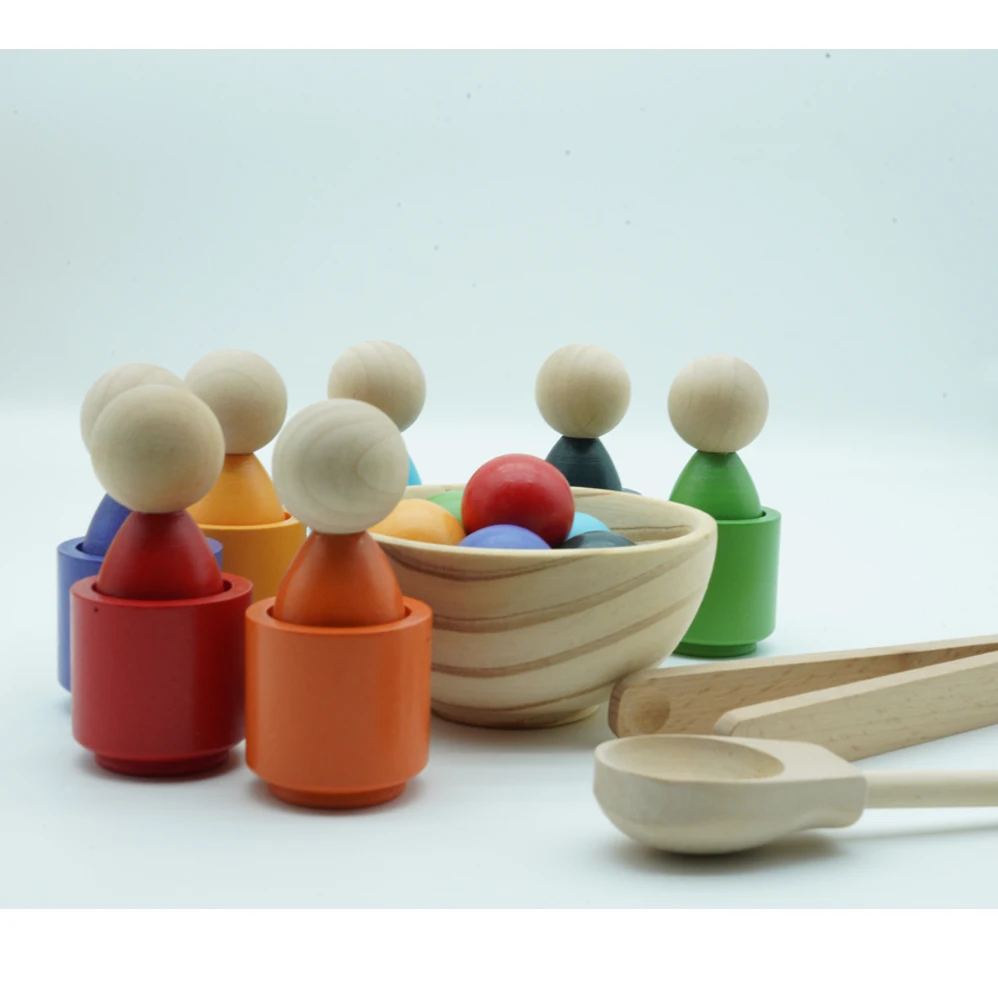 Dropship Montessori Counting Sorting Waldorf Toys Rainbow Stacker Peg Dolls And Balls In Cups Montessori Materials For Kids