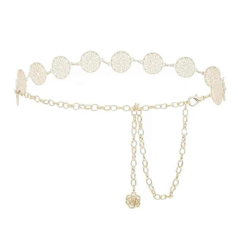Gold And Sliver Ins Style Hollow Design Decoration Metal Lady Waist Belt In Stock