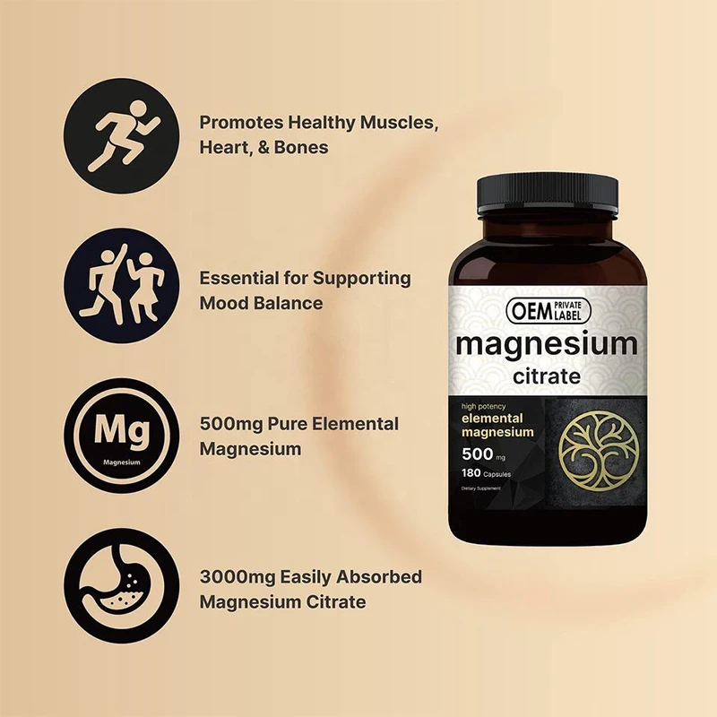 Private Label Magnesium Citrate 500mg Strong Healthy Heart Muscles Sleep Supplement Magnesium Glycinate Capsule Sleep Pill