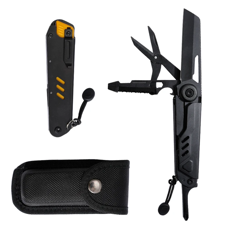 Outdoor camping multi tool knife bicycle repair tool multifunctional pocket folding knife black coating