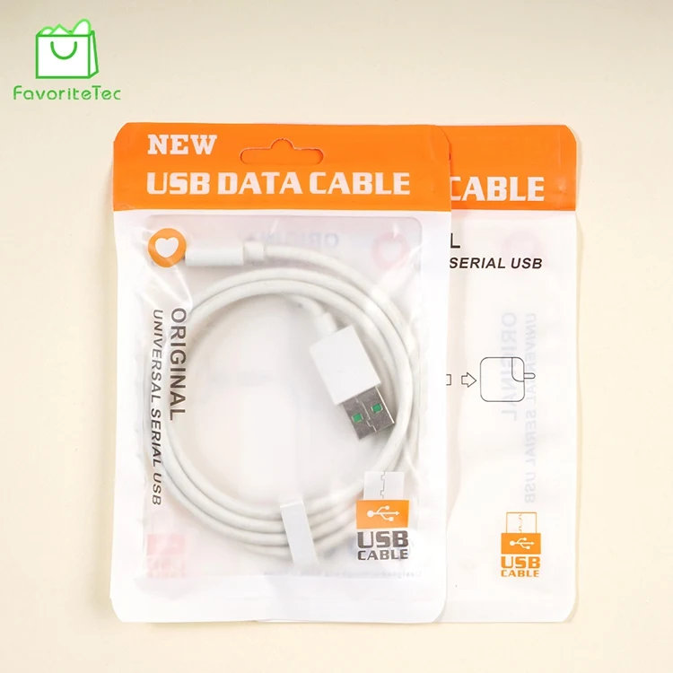 Custom Printed Transparent Plastic Zipper Bag Packing USB Cable With Hang Hole