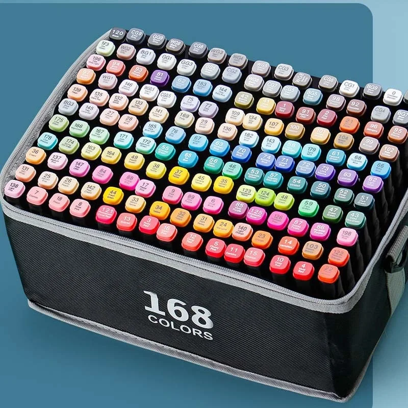 New Color Kids Highlighters Set Double Tip Drawing Alcohol Watercolor Marker Pen With Black Bag And Belt