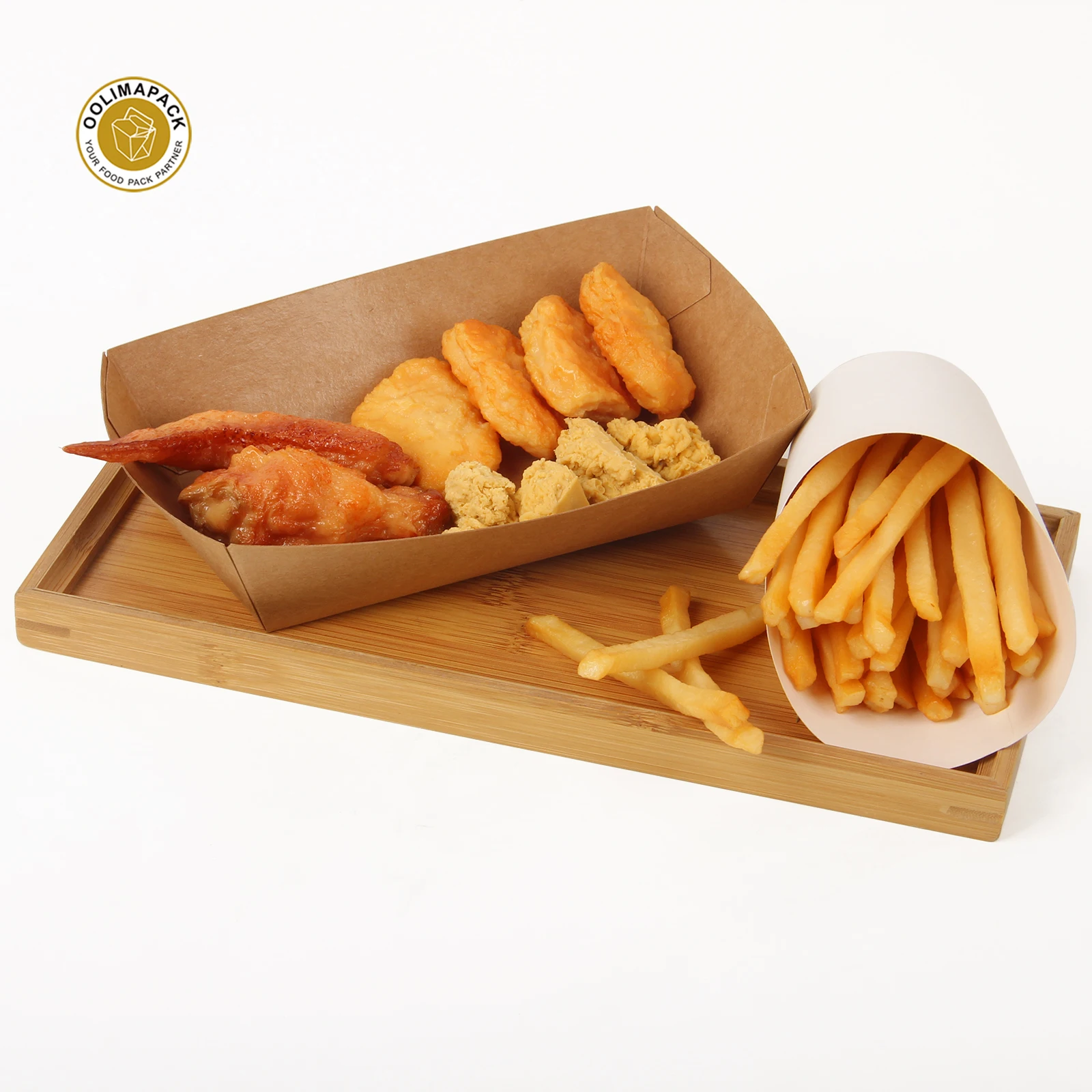Recycled Hot Food Tray Disposable Paper French Fries Box Biodegradable Boat Tray