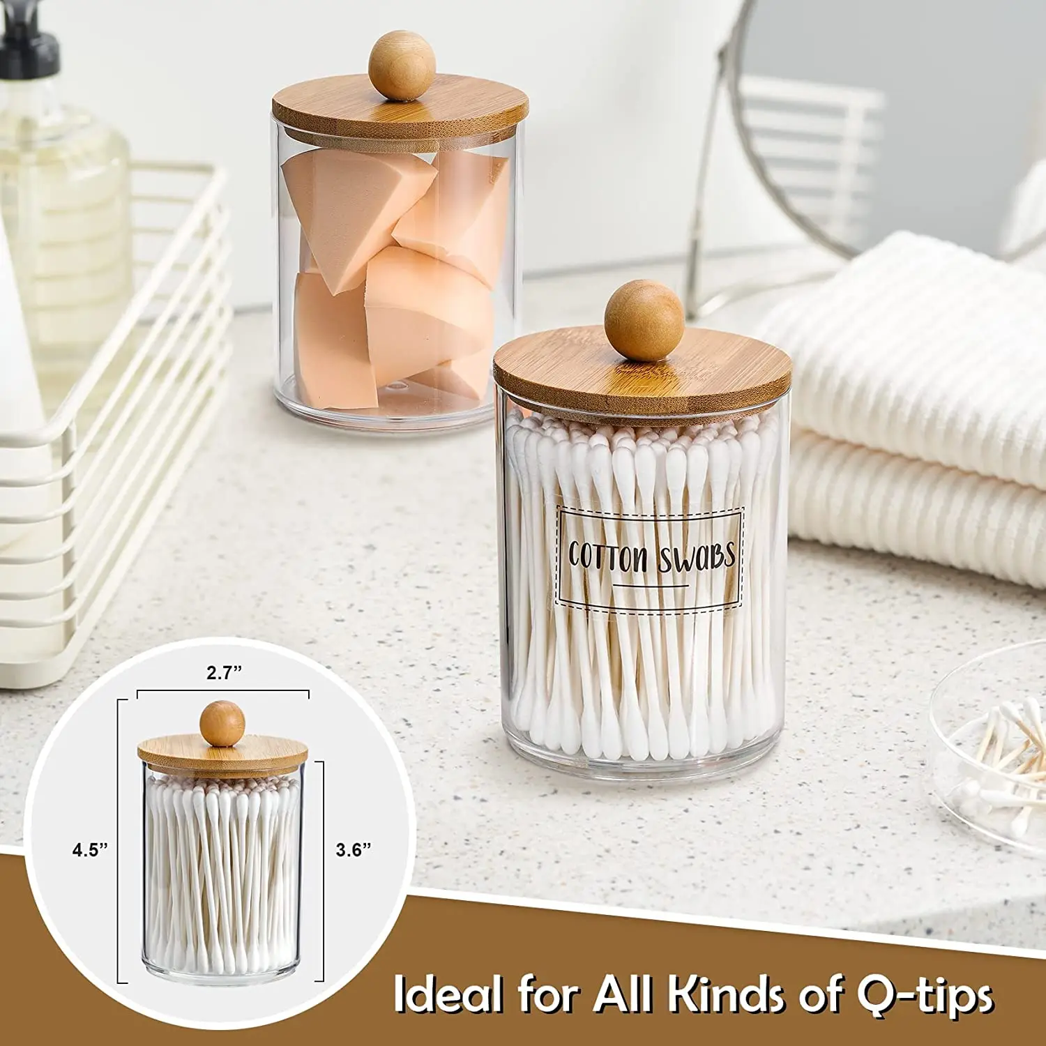 High Quality Holder Dispenser Clear Plastic Apothecary Jar Storage Containers For Cotton Swab Ball Pads Floss With Bamboo Lids