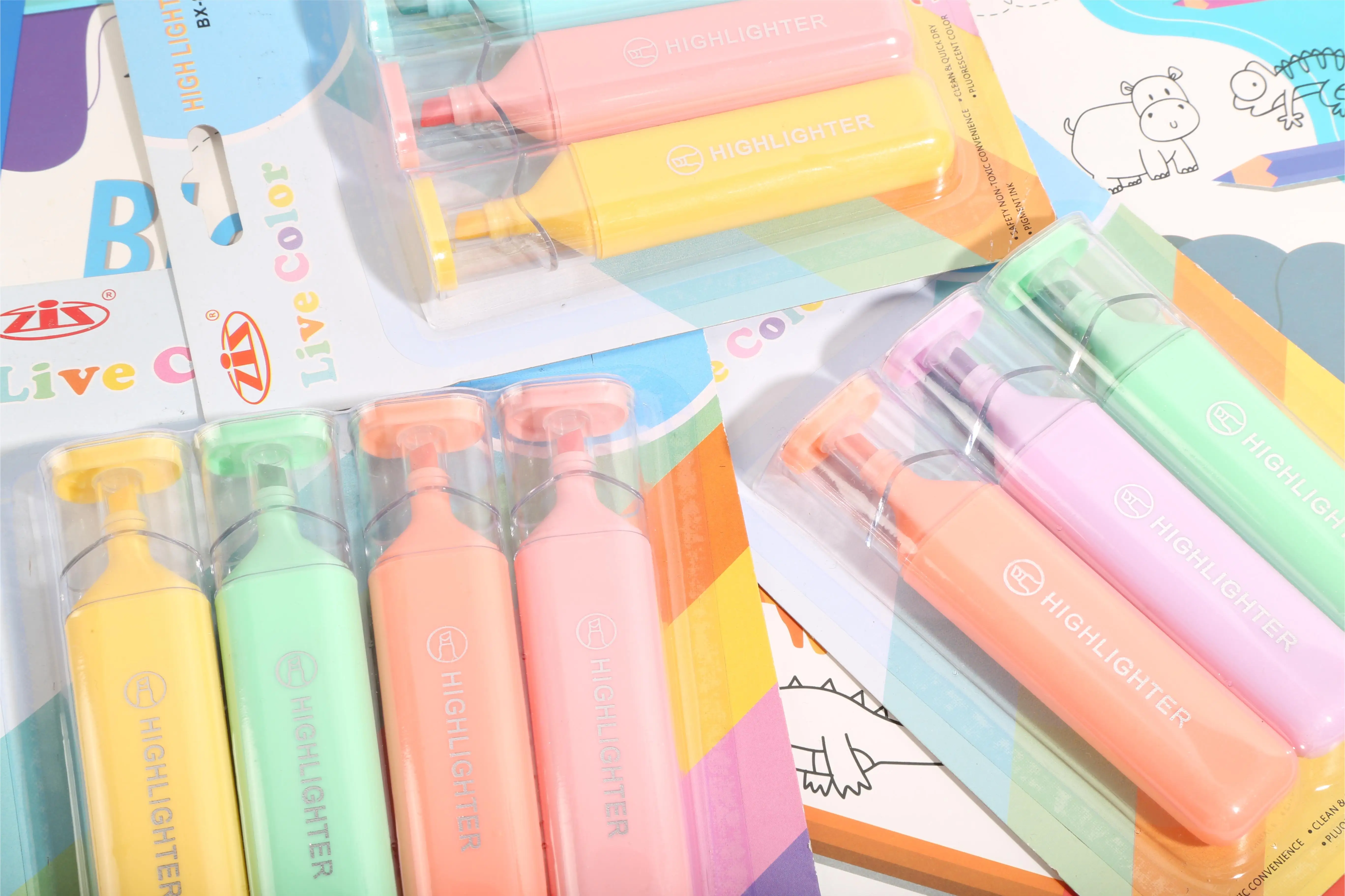 Office School Stationery Products 3pcs/set macaron color highlight marker pen customized oblique tip marker set
