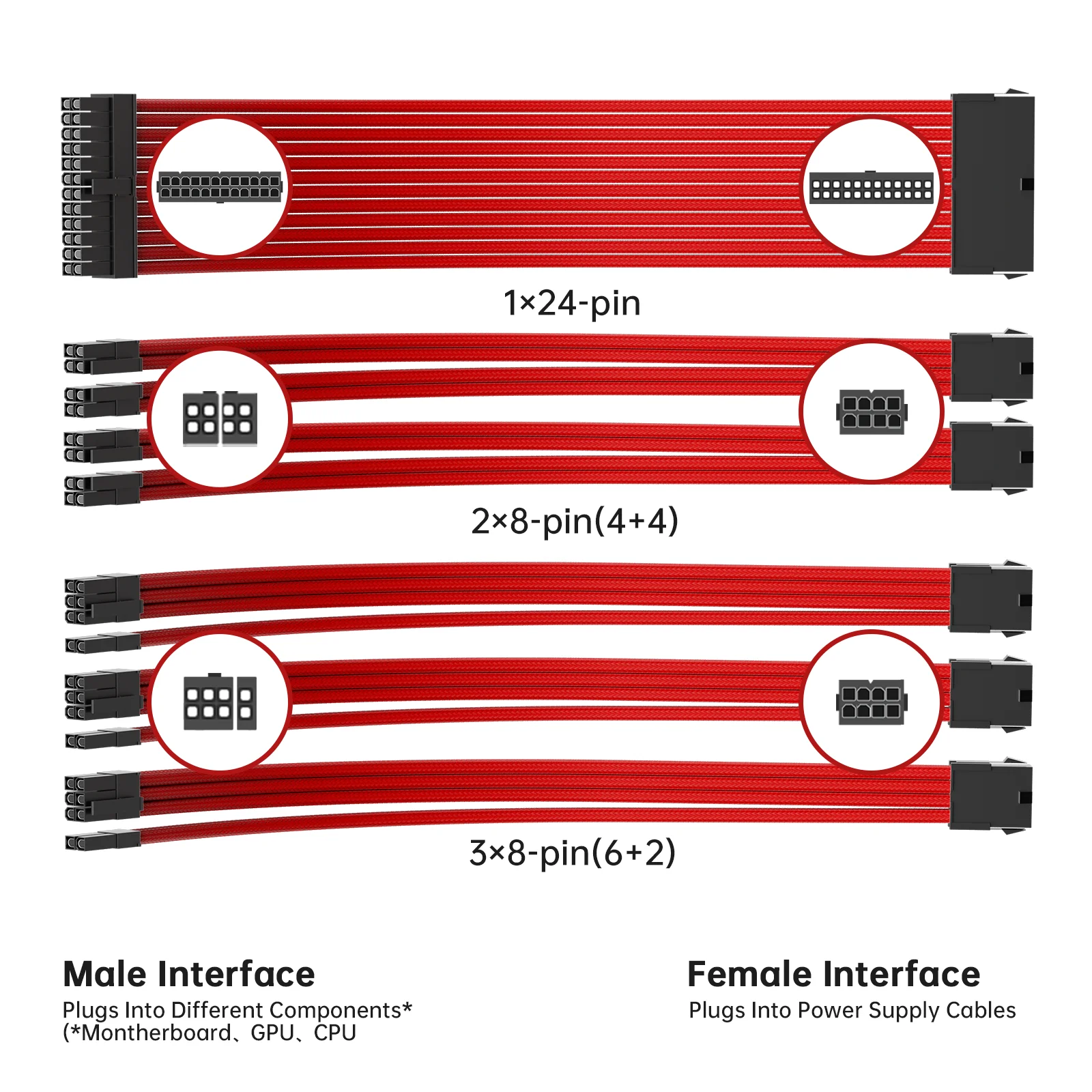 18awg кабель с рукавом источника питания/24pin Atx /2X4 + 4pin Eps /23X6 2pin Pci-e Psu комплект удлинительного кабеля