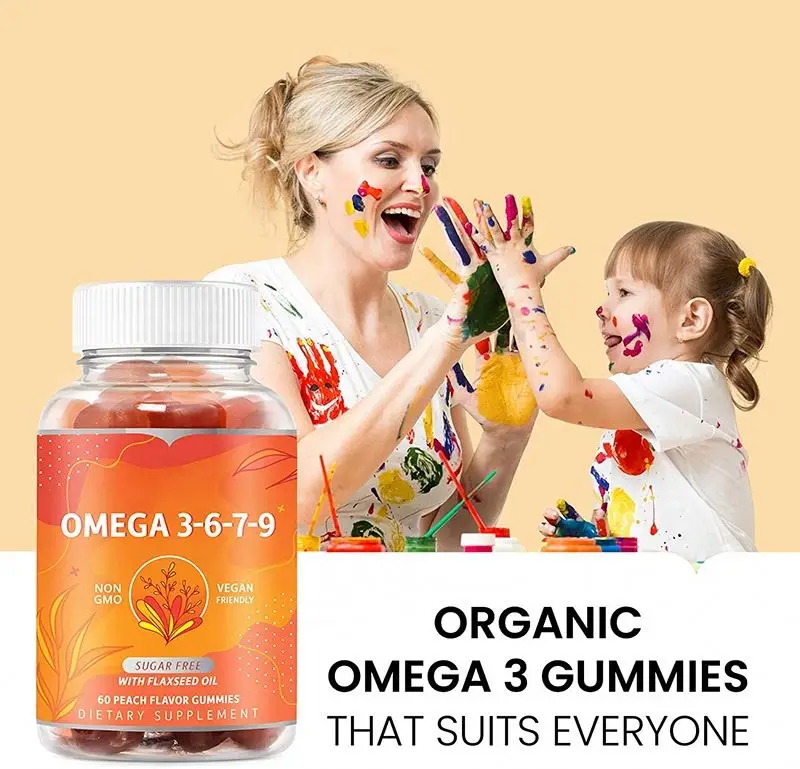 Organic Omega 3 Gummies with Omegas 6, 7, 9, Supports Brain, Heart, Eye & Immune System fish oil DHA gummies