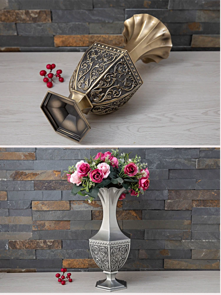 Роскошная винтажная шестиугольная металлическая Цветочная ваза дворца