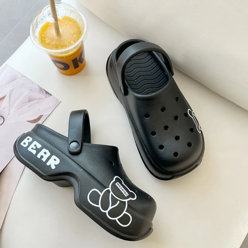 Cute bear beach clogs women platform fashion Bear print garden clogs