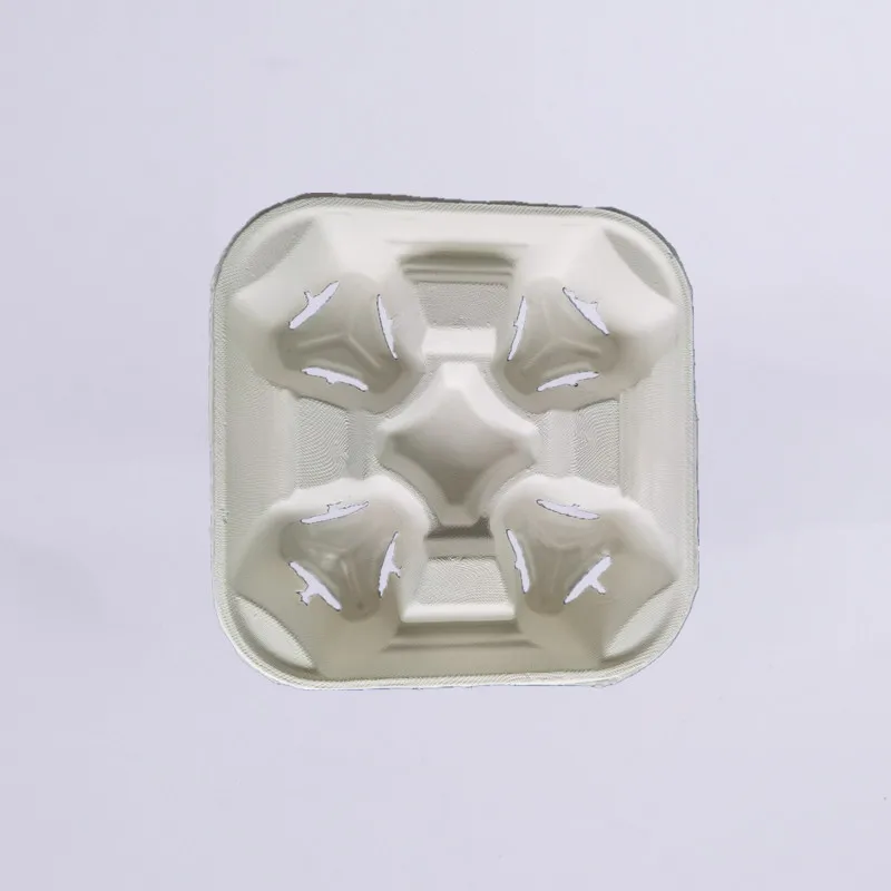 Top Seller Biodegradable disposable sugarcane paper hot drink holder 4 cups coffee carrier