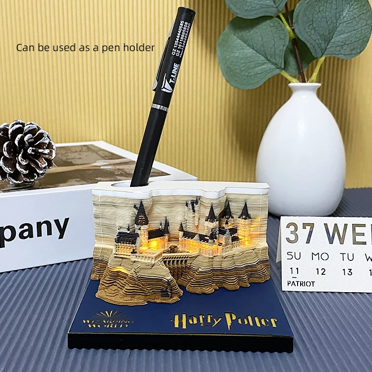Personalized Harry Movie Potter Hogwarts Castle Custom Words Acrylic Pen Holder With Paper Notes