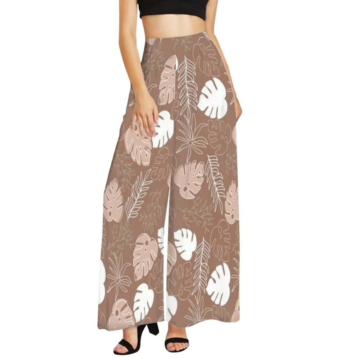 Plus Size Custom Print Women Hawaii Tropical Wide Leg Pants Breathable Loose Wide Leg Pant Women Jungle Monstera Leaves Print