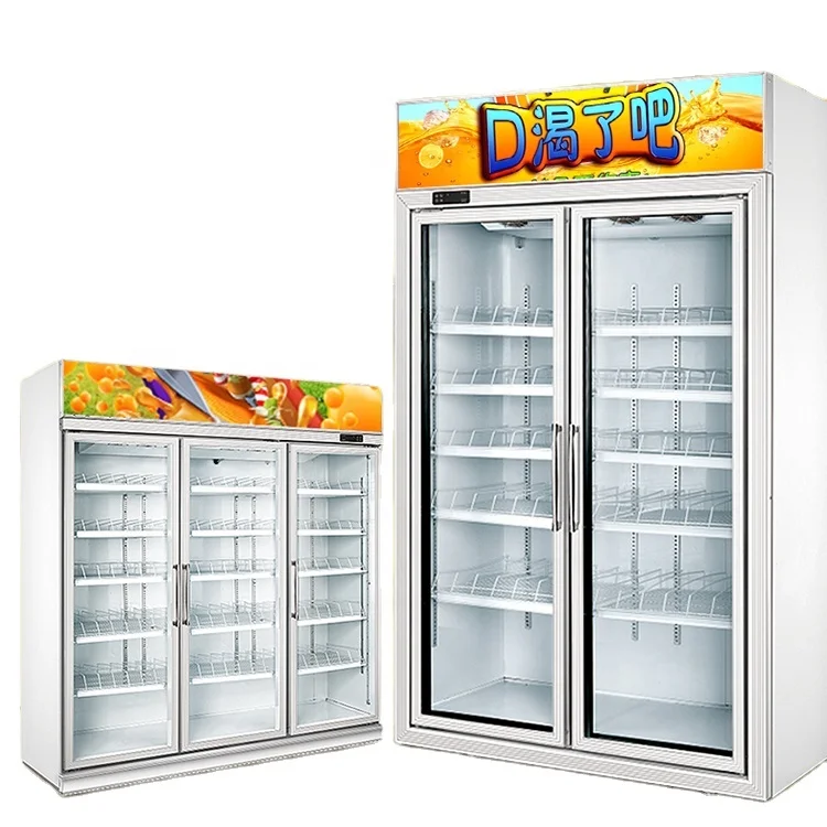 Fresh keeping freezer display cabinet 2 door beverage refrigerated supermarket vertical refrigerator freezer