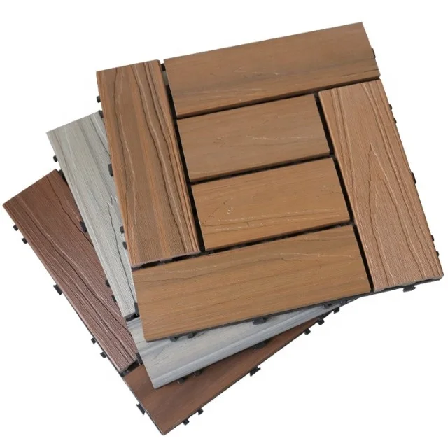 Wholesale Price Wpc Wood Composite Decking Tile Interlock 300mm Snap in Flooring for Exterior