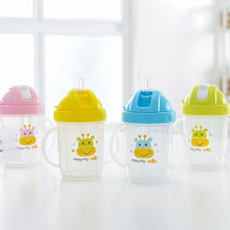 RK-3439 BPA free Plastic Baby Water Bottle with Lid Silicone Straw And Handle Kids Water Bottles