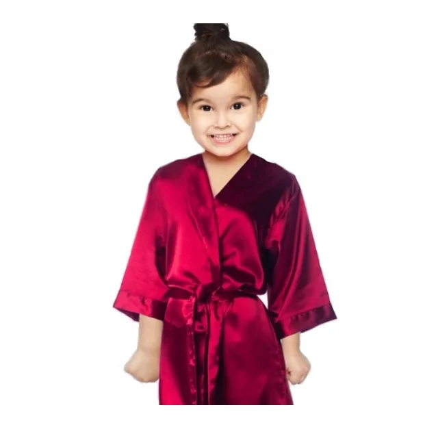 Wholesale Girls Solid Color Silk Satin Kimono Spa Kids Robe