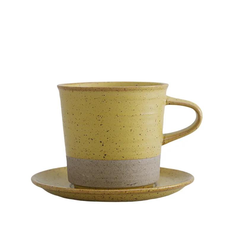 Multiple Colors Ceramic Coffee Mug with Saucer Set 200ml Stoneware Tea Cup With/Without Handle For Beverage