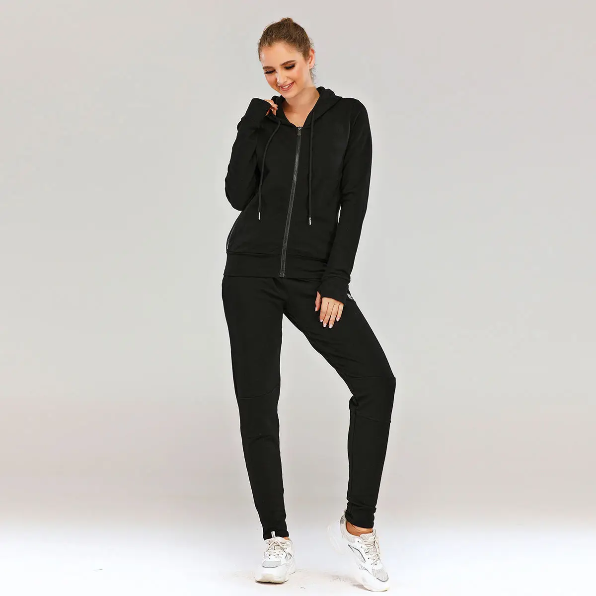 Luckpanther Full Zip up Plain Hoodie Unisex Sports Lounge Wear Jogger Jacket with Drawstring Hood And Thumb Buckle Windbreaker