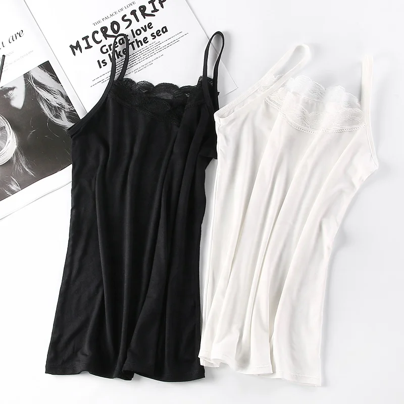 Simple Condole Belt Sleepwear Wireless Lace Vest Bra One Piece Seamless Fitness Tank Top Sleeveless Camisole For Womens