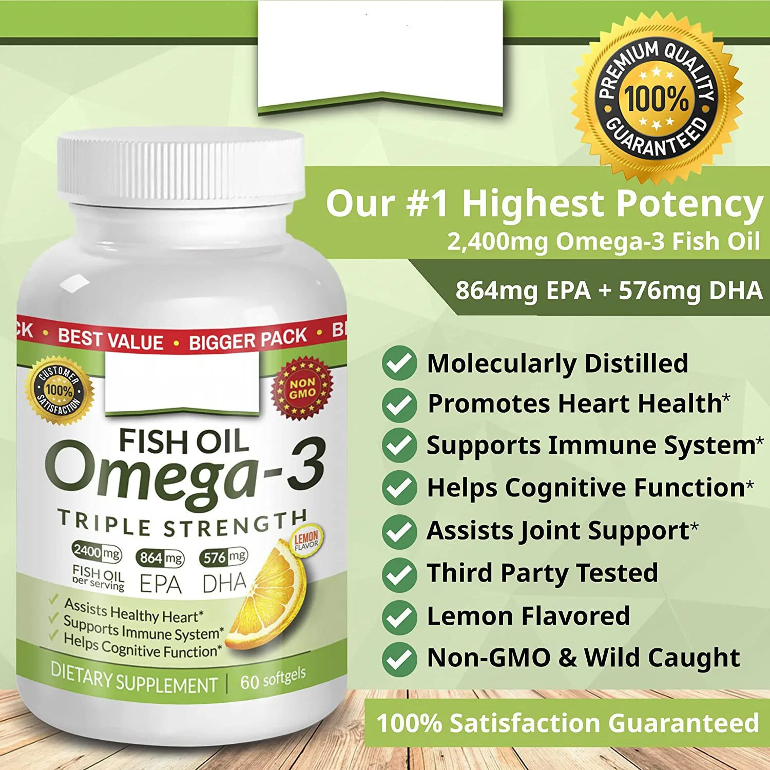 Fish Oil Softgel Capsules Wholesale Heart Support EPA DHA Fish Oil Omega 3 1000mg Softgel brain health Fish oil Capsule60pcs
