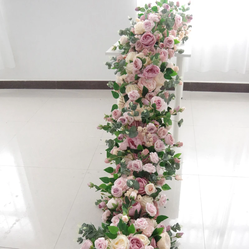 EG-SA0211 baby shower event decoration Floral Artificial Silk arch Flower Row Table Runner Wedding Decor artificial arch Flower