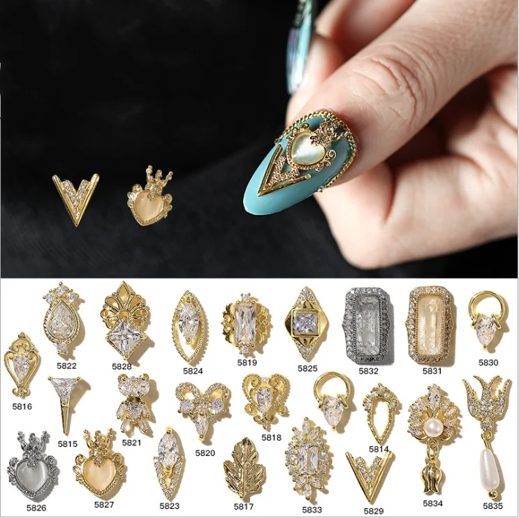 
3D Alloy Nail Jewelry Diamond Charm Metal Frame Rivets Nail Sequin Accessories 