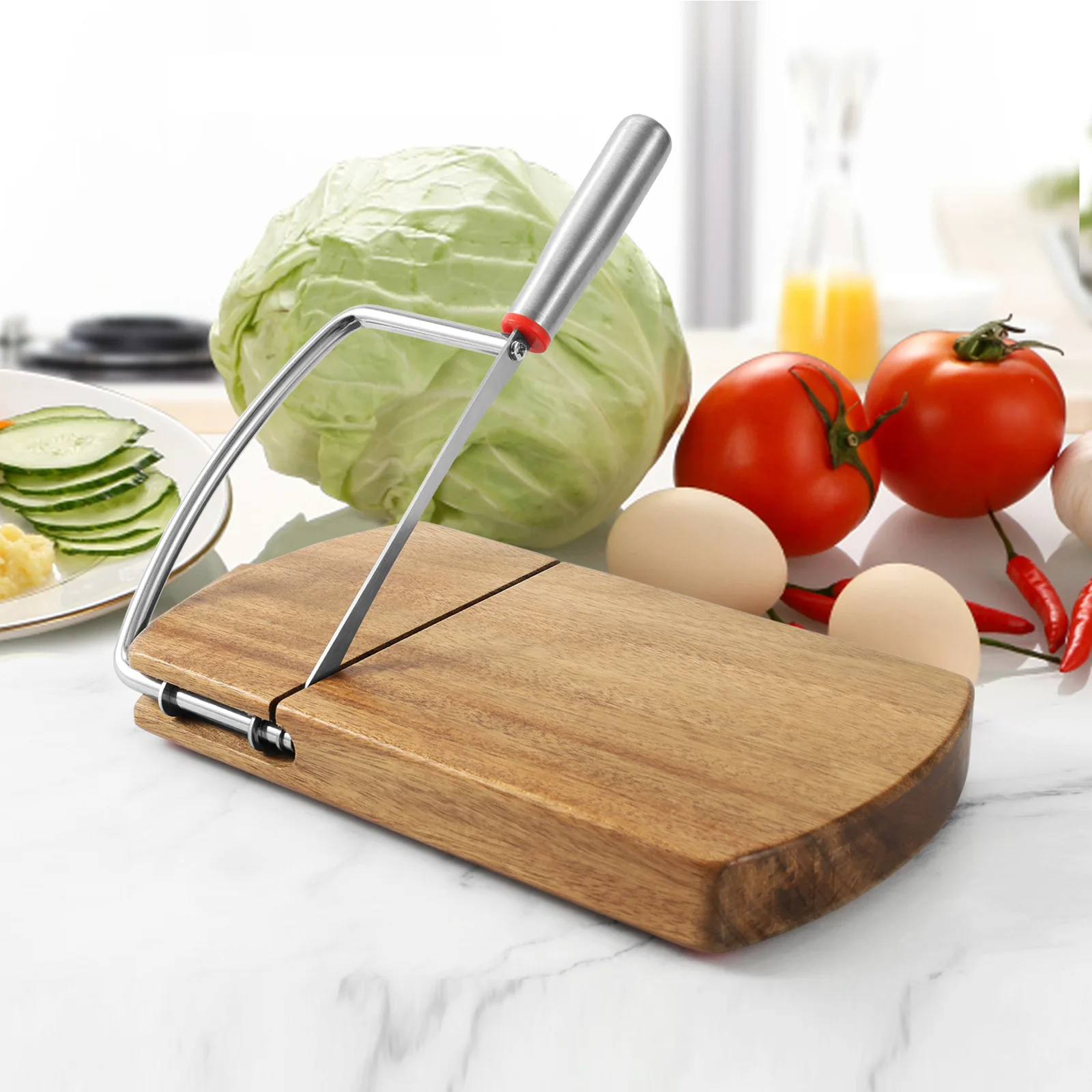 WONDERFUL Kitchen Gadget Cheese Cutting Board Acacia Wood Fruits Cheese Ham Cutter Cheese Slicer with Stainless Steel Blade