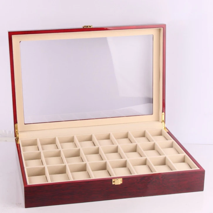 
Top grade wooden gift box empry 24 slots watch box with eva foam inlay holder 