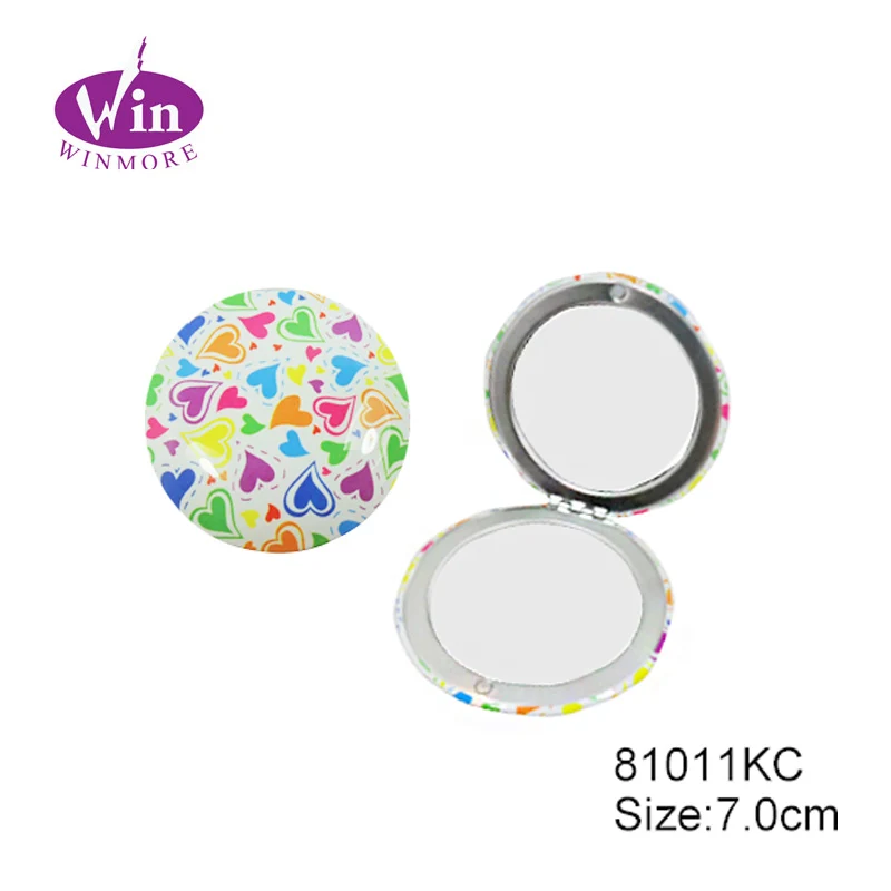 Алюминиевое складное косметическое карманное зеркало для макияжа с рисунком клиента, двухстороннее зеркало с односторонним увеличением