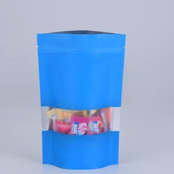 In stock high quality Resealable Colors matte black pouch clear window aluminum foil stand up ziplock bag