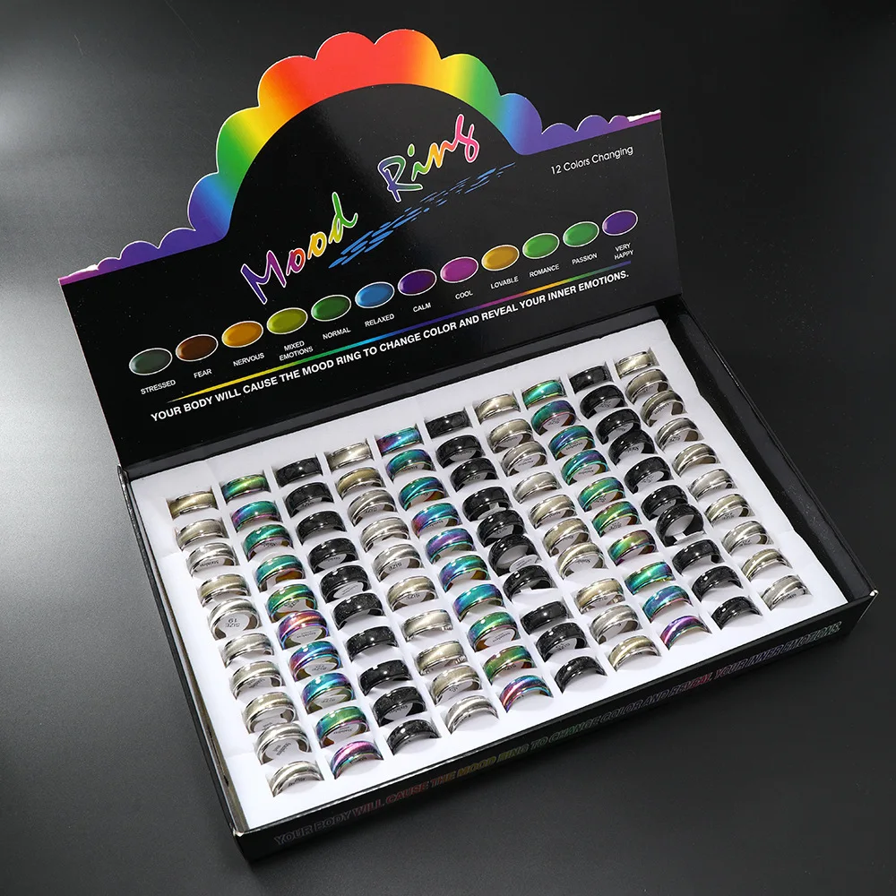 2024 wholesale top ranking multiple colors stainless steel cat eye mood rings with size 17-21 for men and women