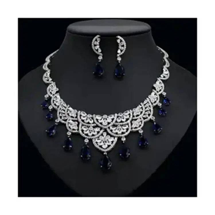 Luxury African Ladies Wedding Bridal Nigeria CZ Crystal Wedding 2pcs Bridal Zirconia Full UAE Dubai Jewelry Sets For Women Party