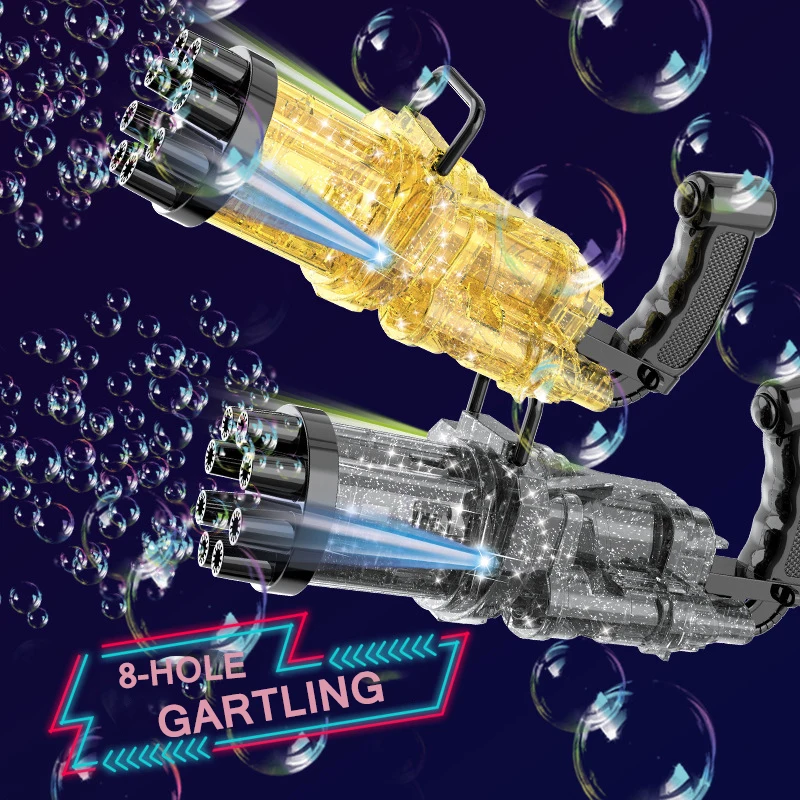 8-Hole Automatic 4 Color Bubble Soap Gun With Light Gatling Electric Bubble Machine Summer Outdoor Toys for Kids